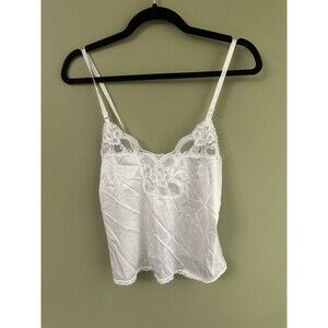 Vintage Lace Trimmed Camisole Top Lingerie Size M Ivory Cream Adj Thin Straps